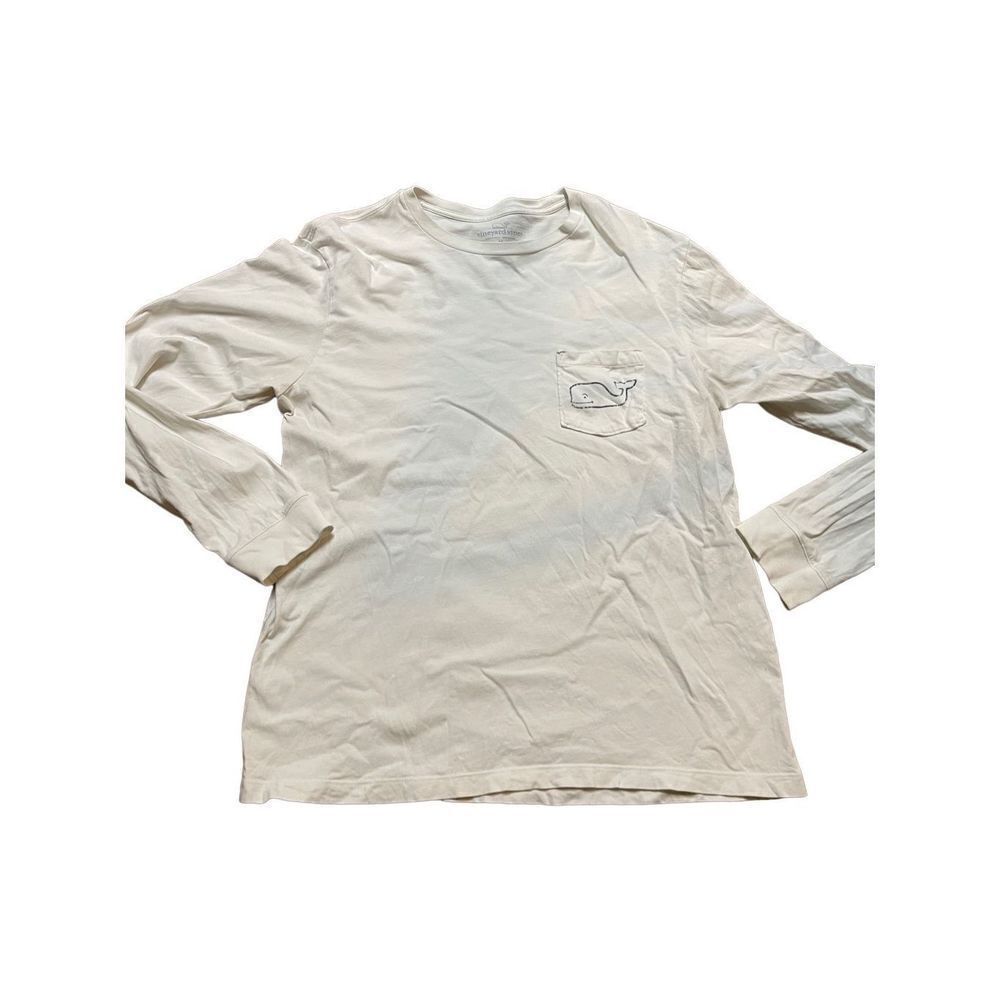 Vineyard Vines white and light blue distressed long sleeve tee shirt size medium